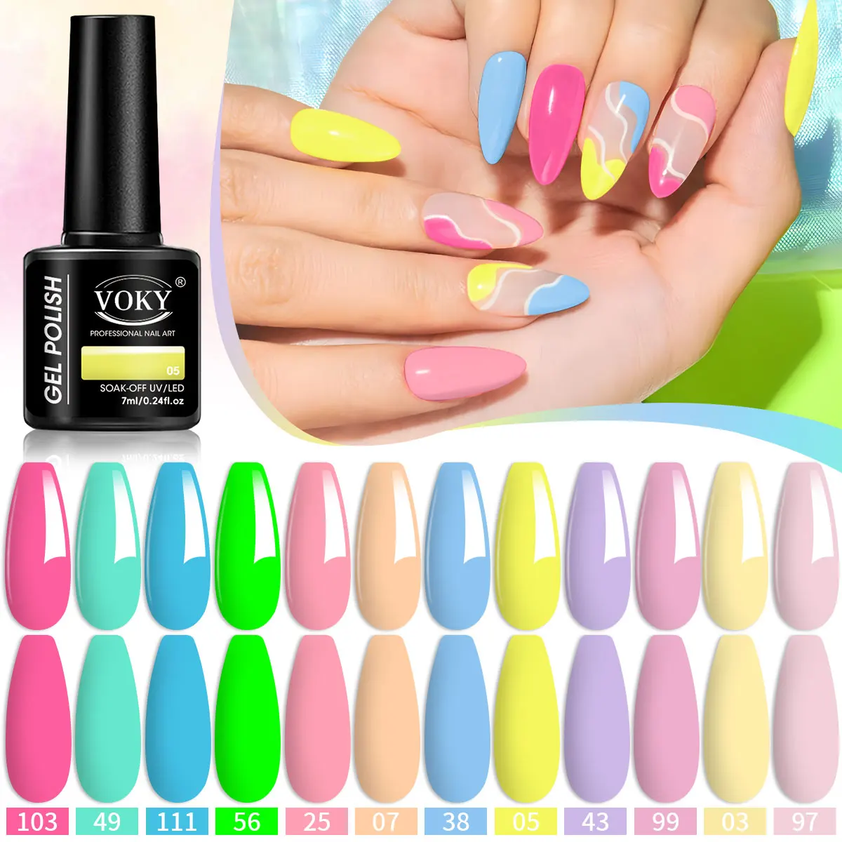 

Набор гелей для ногтей Voky Candy Macaron, 12 шт./компл., без формальдегида, 7 мл, насыщенная текстура, УФ/светодиодная отверждение, долговечный, подходит для маникюрного салона своими руками для девочек