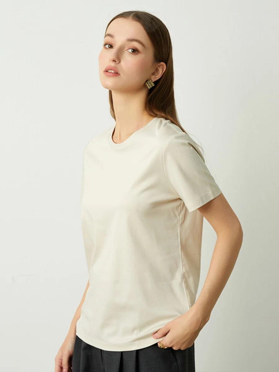 SuyaDream, Women Solid T Shirts, 10% Silk 58% Cotton, V Neck, Short Sleeved Tee, 2025 Summer Candy Colors Basic Cozy Top