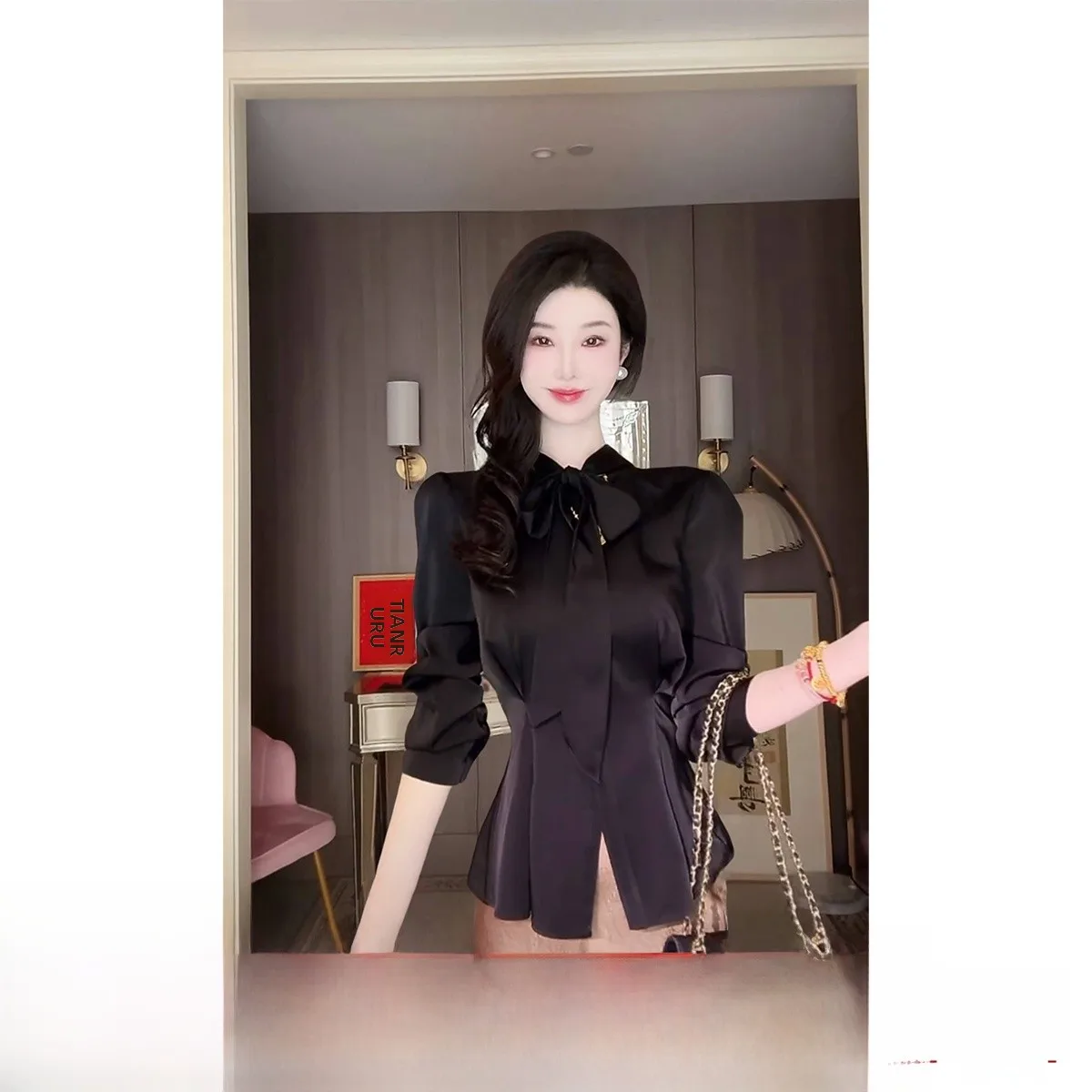 

Syqiao Chain Backless Summer Shirt Unique Style Long Sleeve Slim Fit Polyester Fiber Commute Style Pure ...