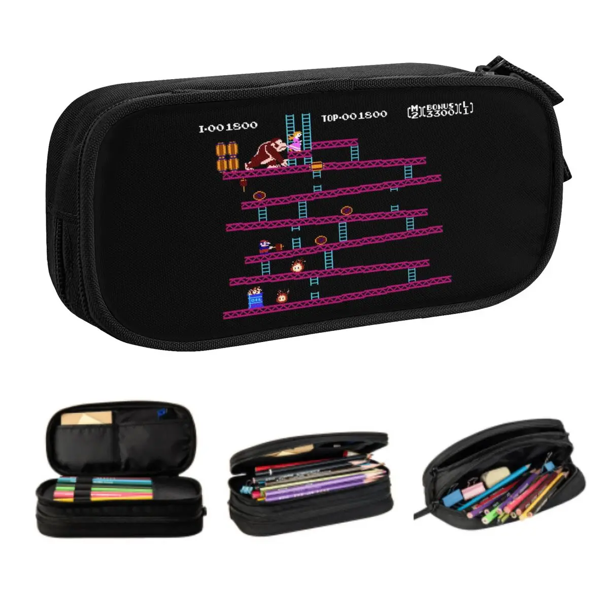 Lindo estuche de lápices Donkey Kong para niños, estuche personalizado para videojuegos, bolsa para bolígrafos de gran capacidad, papelería