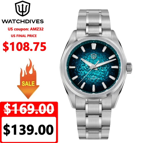 Imagen 1 del producto Watchdives WD0003C 38mm reloj para hombre VH31 barrido segundos movimiento de cuarzo zafiro hielo grieta Dial luminoso 10Bar relojes impermeables