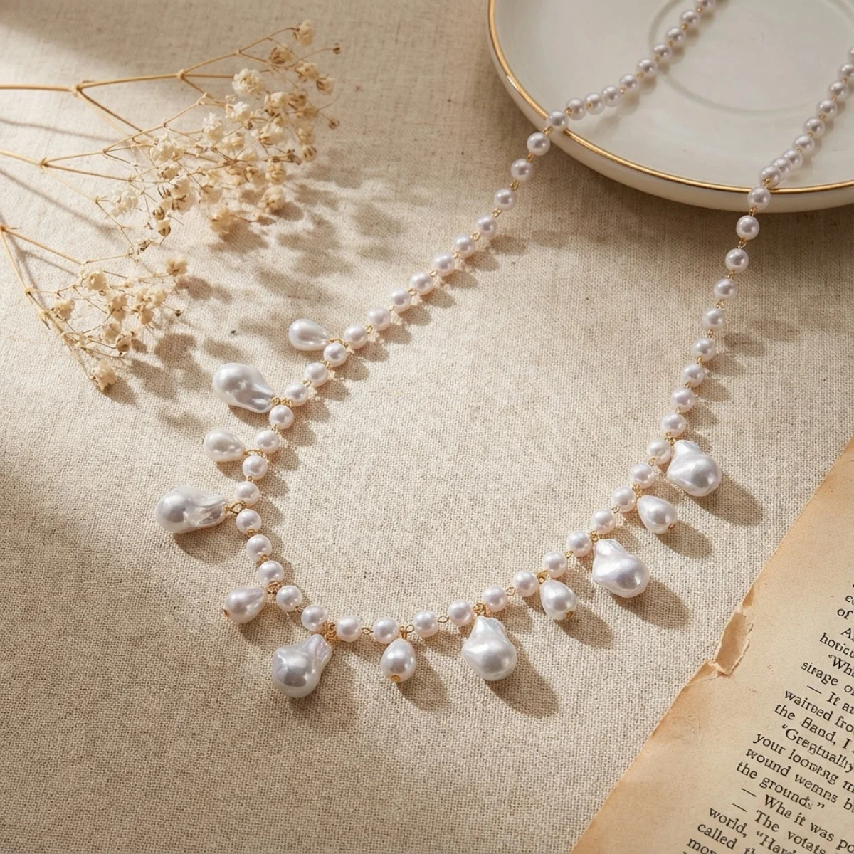 Barocke unregelmäßige Imitation Perle Perlen Halskette für Frauen Männer minimalistische mehrschichtige Perle Kette Halsband vielseitiger Körperschmuck – Detail 18