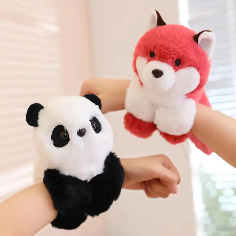 25cm Cute Plush Doll Panda Slap Bracelet Kids Stuffed Animal Soft Fox Hand Ring Wrist Accessories Christmas Gift