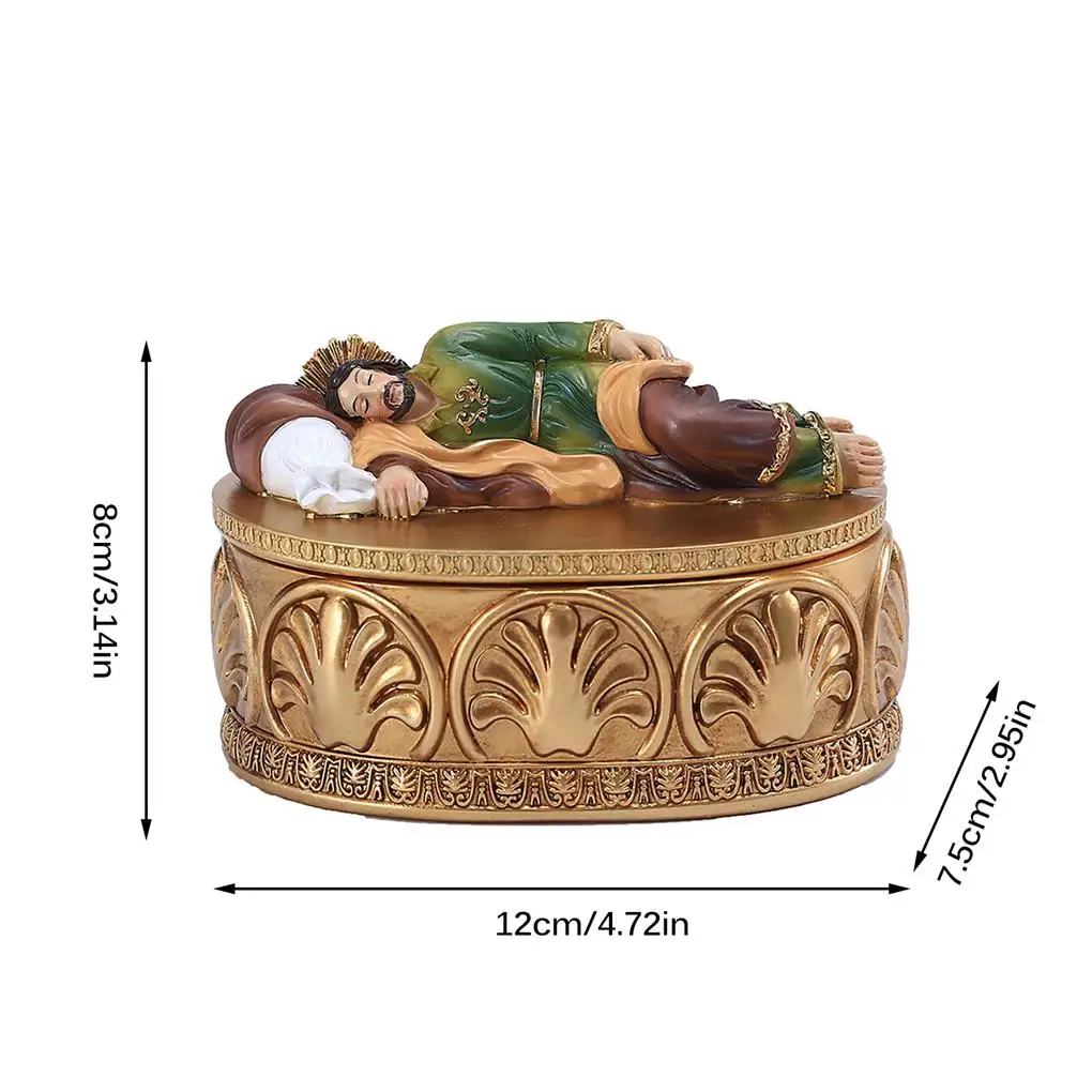 St Joseph Resin Statue Vintage Style Non-Fading Religion Sculpture Ornament Jewelry Storage Box Desktop Figurine Office