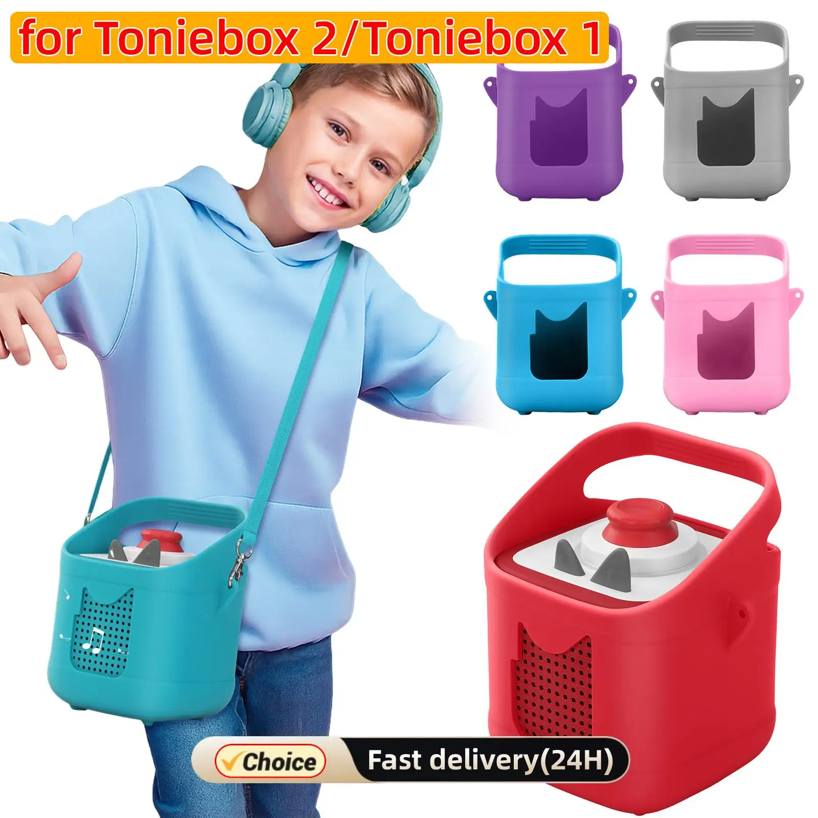 

Защитный чехол с удобной ручкой для переноски, мягкий противоскользящий защитный чехол, совместимый с аудиоплеером Toniebox 1 и 2