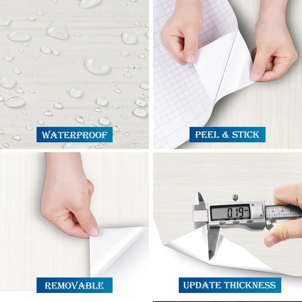 ورق اتصال خشبي كبير مقاوم للماء باللون البيج والأبيض لخزائن المطبخ، ورق جدران سهل التقشير واللصق على سطح الطاولة، مقاس 36 × 200