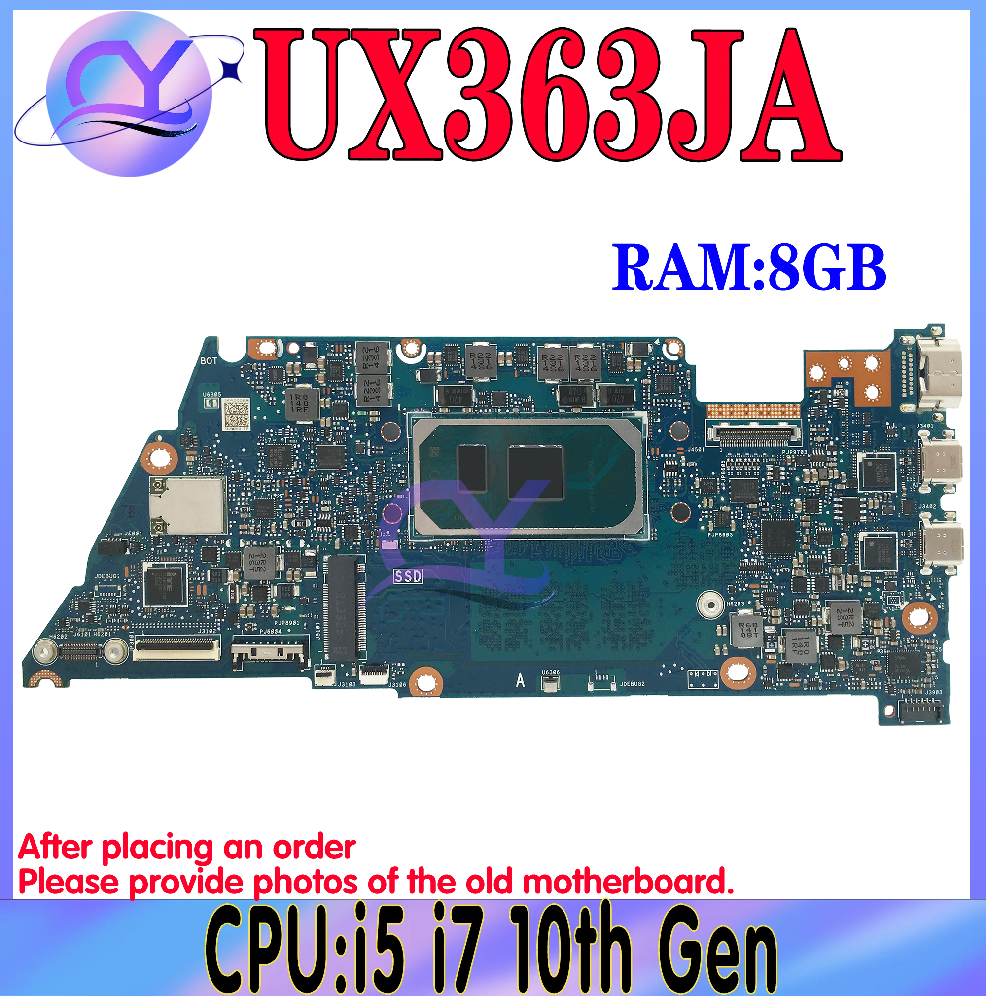 

UX363JA Mainboard For ASUS Zenbook Flip 13 UX363 BX363JA RX363JA UXF3000JA Laptop Motherboard I5 I7 10th Gen 8GB/RAM 100% Test