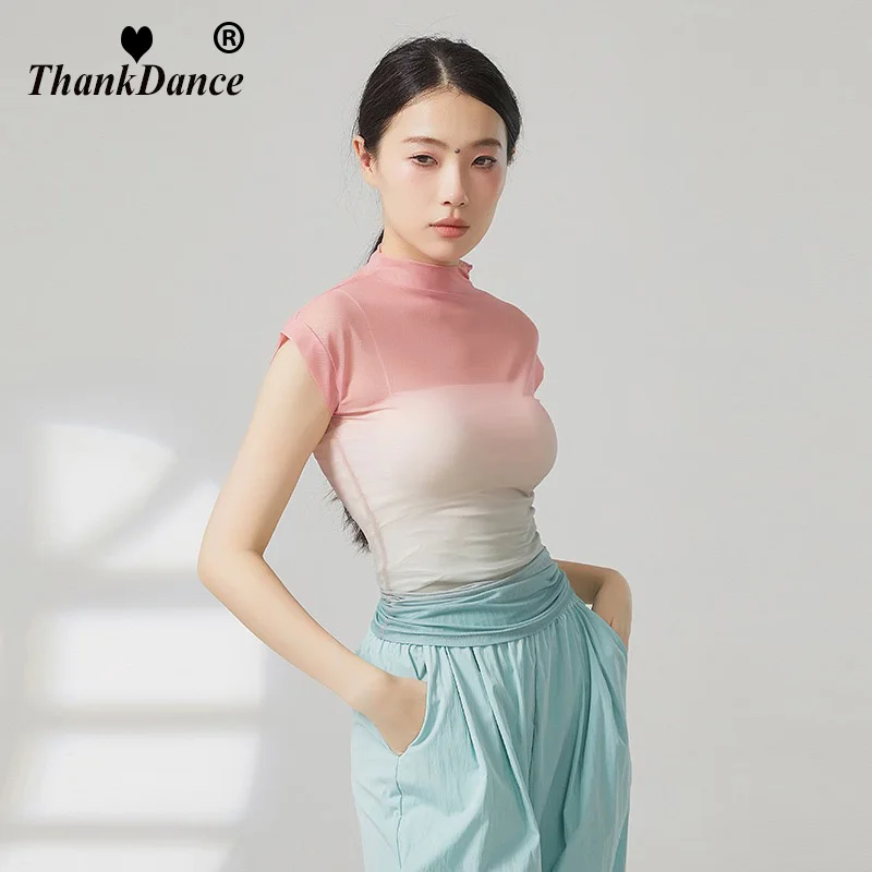 라틴 댄스 셔츠 그라디언트 탑 여성용 클래식 댄스 의상 체조 의류 트레이닝 탑 여성 모던 댄스웨어