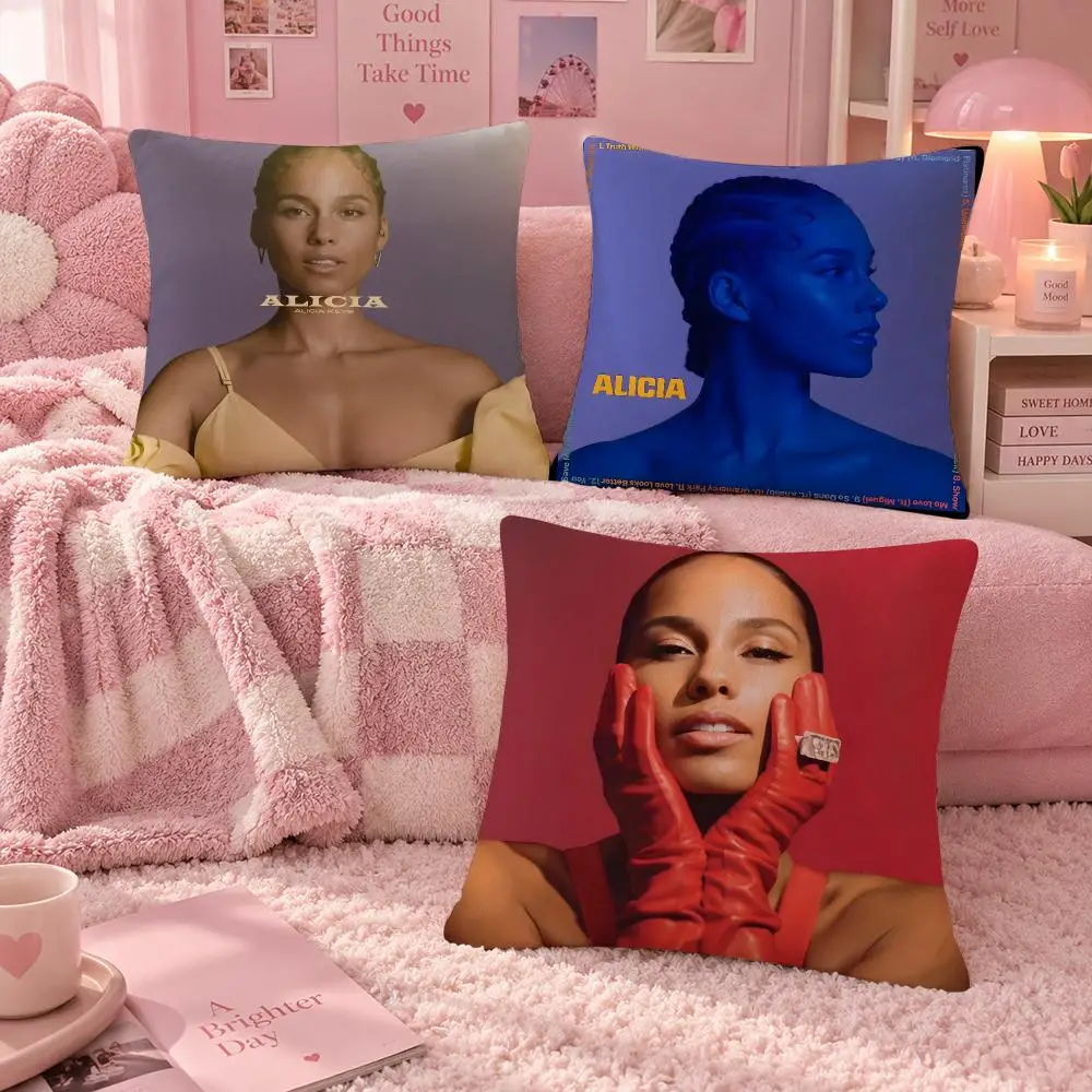 Singer Soul RnB Alicia Keys Cushion Cover Soft Throw Pillow Cover Washable Plush Cushion Case for Sofa Bed Living Room