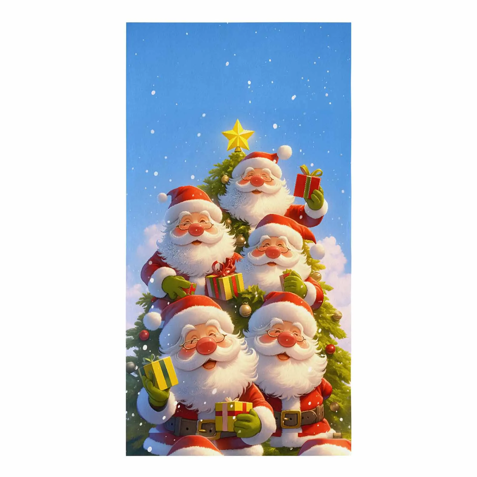 Santa Claus Christmas Tree Snowflakes Printed Tea Hand Towel Kitchen Dishcloth Water Absorption Household Cleaning Cloth