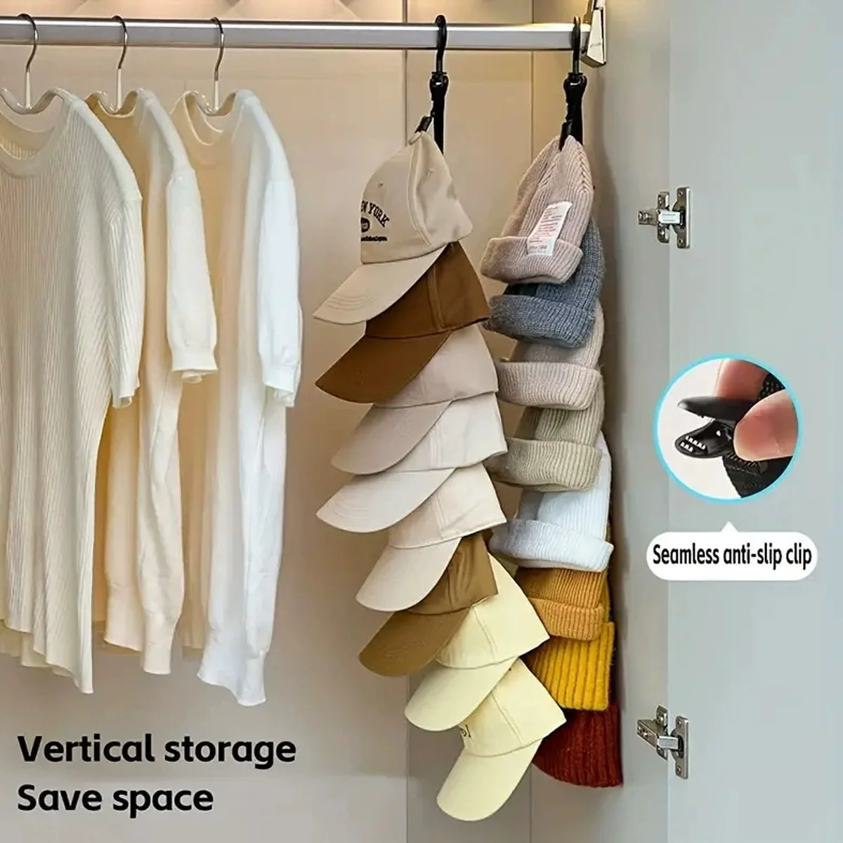 Hat Storage Rack with 8 Clips - Holds 8 Hats, Suitable for Storing Various Hats, Underwear, for Home, Dorm, and Closet Organization