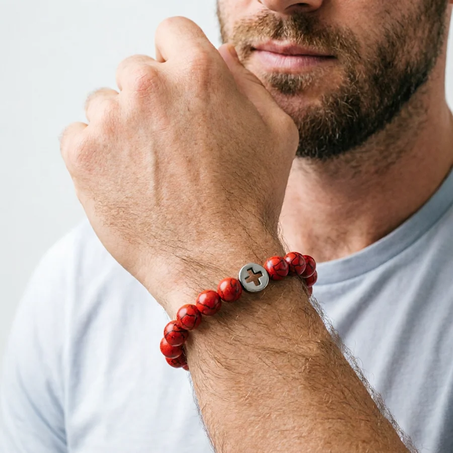 Trendy Cross Hematite Stone Beads Bracelet Men High Quality Handmade Howlite Tiger Eyes Healing Braslet Yoga Casual Homme Joias