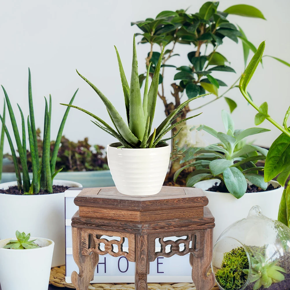 

Hexagonal Table Base Wood Plant Pot Rack Bonsai Holder Stand Display Storage Decor Flowerpot Vase Statue Craft Home Style Wooden