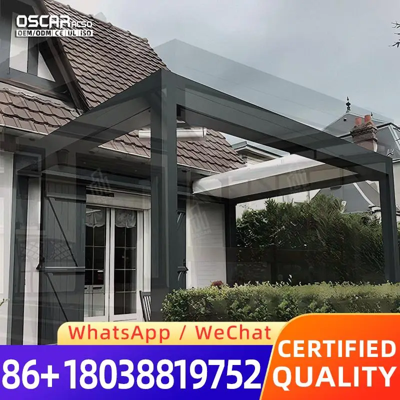 Outdoor Motorized Rainproof Bioclimatic Louvre Roof with Stainless Alloy Frame Remote Coated Aluminum for Garden Patio Backyard