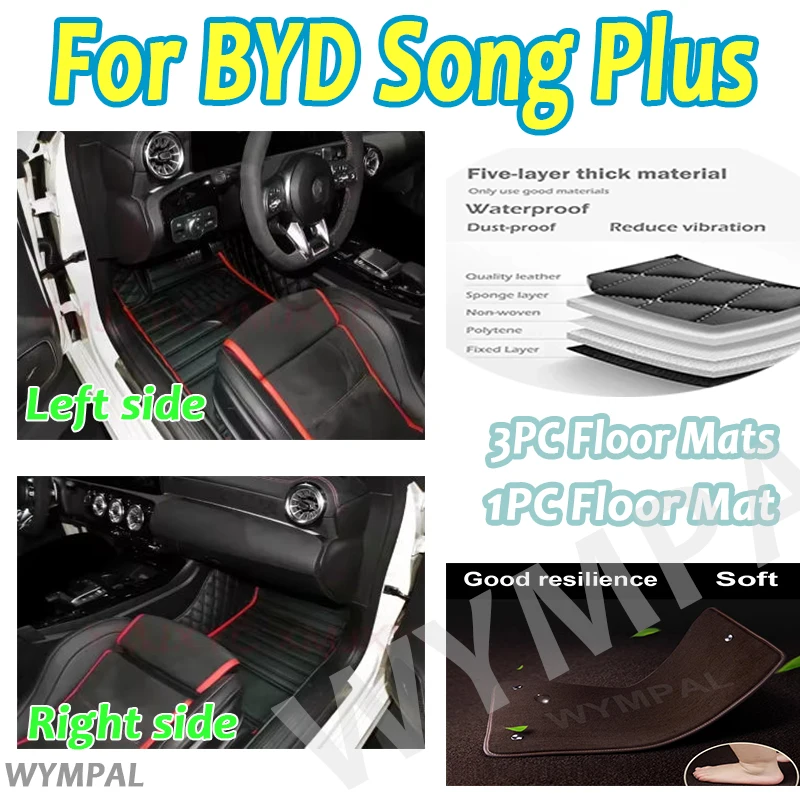 

Luxury Custom Car Floor Mats For BYD Song Plus 2020 Auto Foot Pads Automobile Carpet Cover Interior Accessories full set