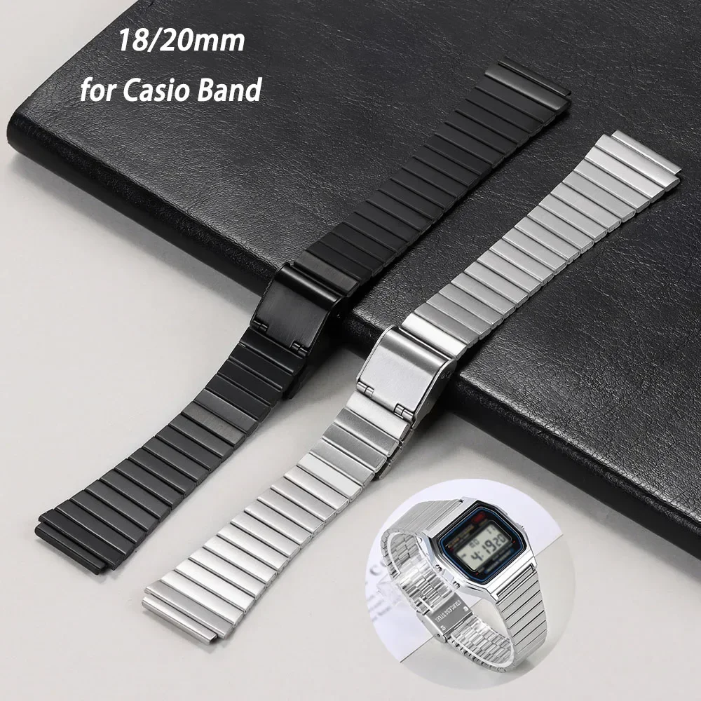 Stainless Steel Universal Watchband for Casio A158W/A168/A169/B650/F-91W Metal Small Watch Strap 18mm 20mm Vintage Bracelet