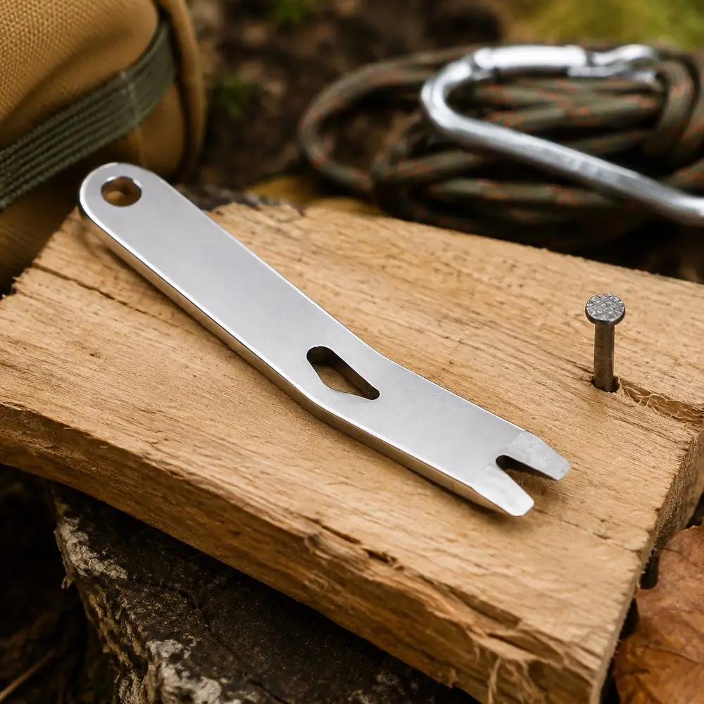 Stainless Steel Nail Puller Tool Nail Puller Slot Forked End EDC Pry Tool Keychain Hole Wire Stripper Mini Pry Bar