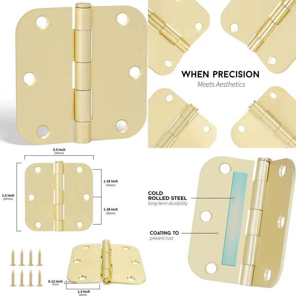 

3.5 Inch Polished Brass Door Hinges - 48-Pack Bright Gold 3-1/2 x 3-1/2 with 5/8 Radius Corners for Interior Use