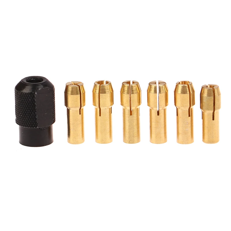 

7Pcs Brass Collet 1.0/1.6/2.0/2.4/3.0/3.2 + Check M8*0.75 Fits Rotary Tools Electric Grinder Accessories