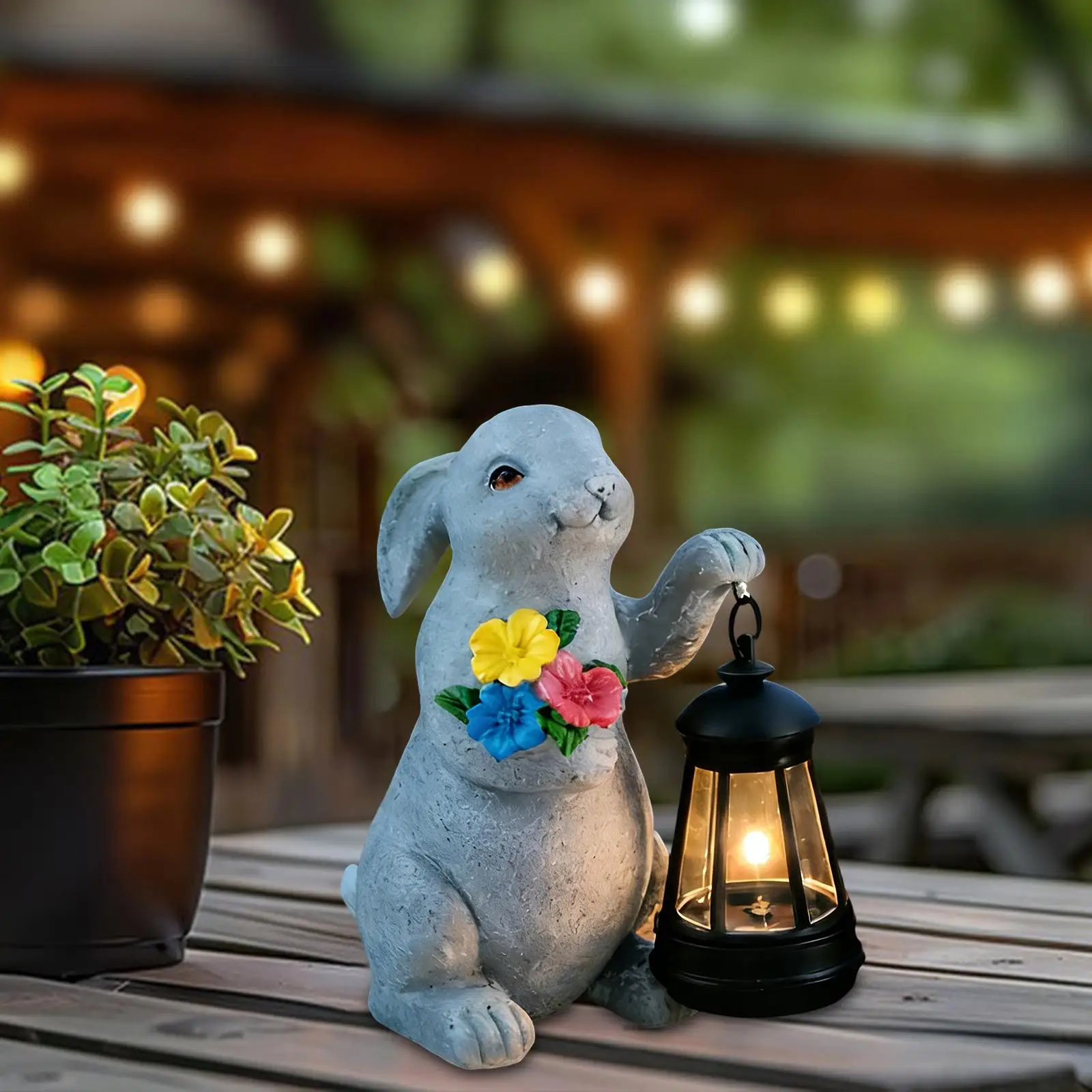 Rabbit Garden Statue Easter Spring Decoration Tabletop Centerpiece Art Ornament Animal Sculpture for Shelf Garden Porch Lawn