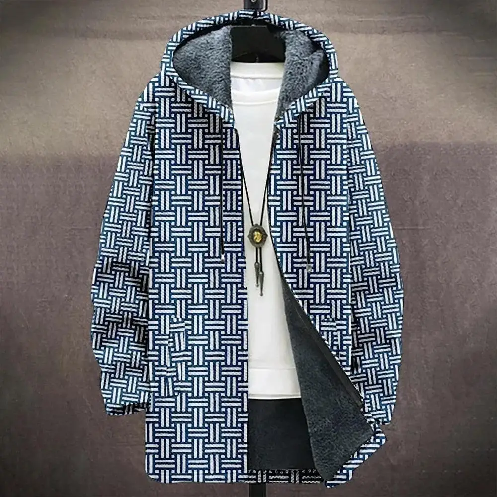 3D Men Cardigans Coats Stripes Geometric Art Graphics Printed Plush Thick Winter Zipper Casual Streetwear Unisex Clothing