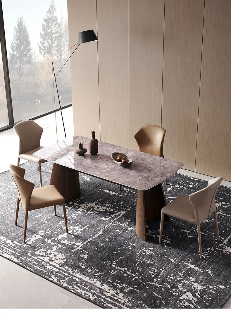 Color crystal stone dining table household rectangular modern simple dining table