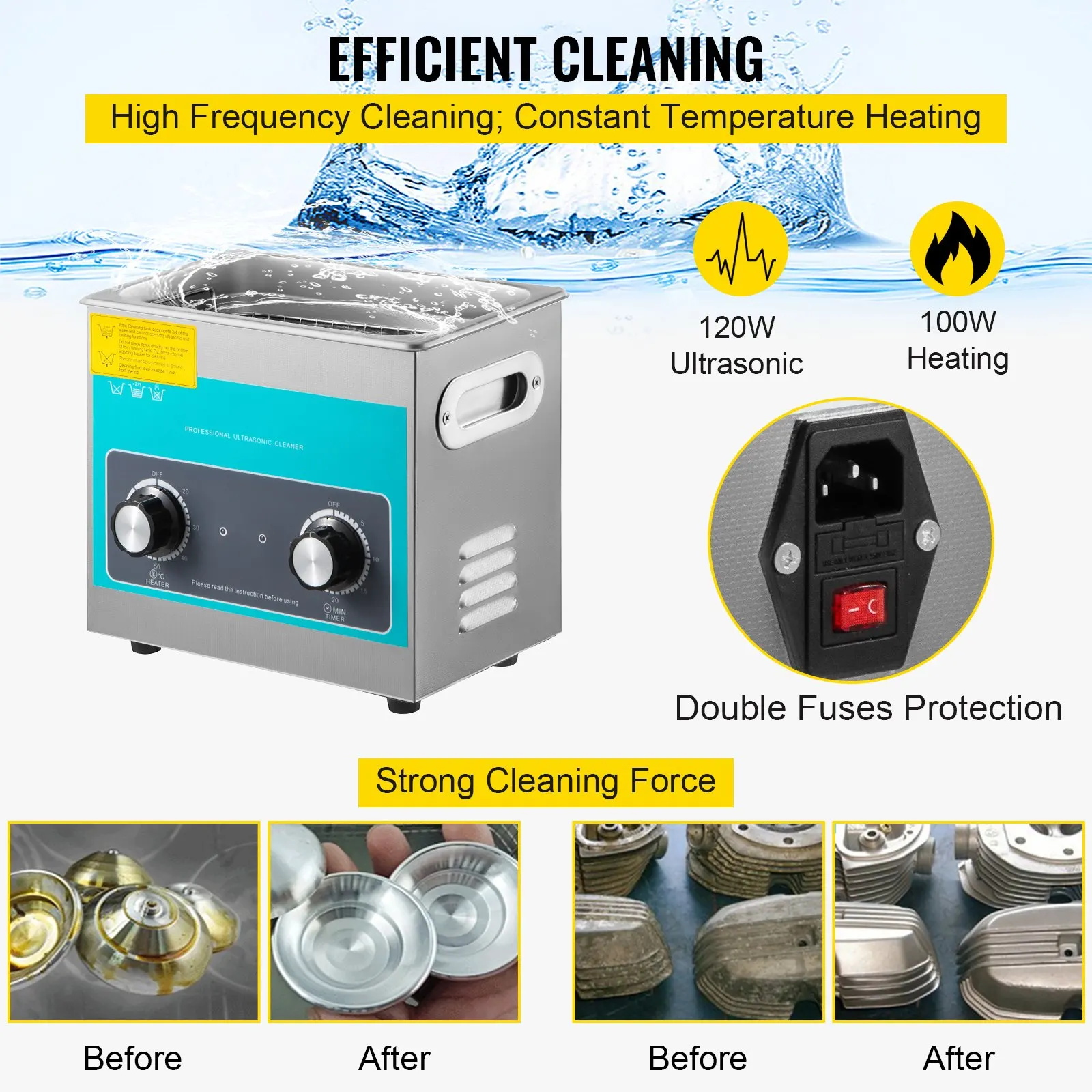 Knob Ultrasonic Cleaner 3L 40kHz Ultrasonic Cleaning Machine With Heater & Timer for Cleaning Jewelry Eyeglasses Watches