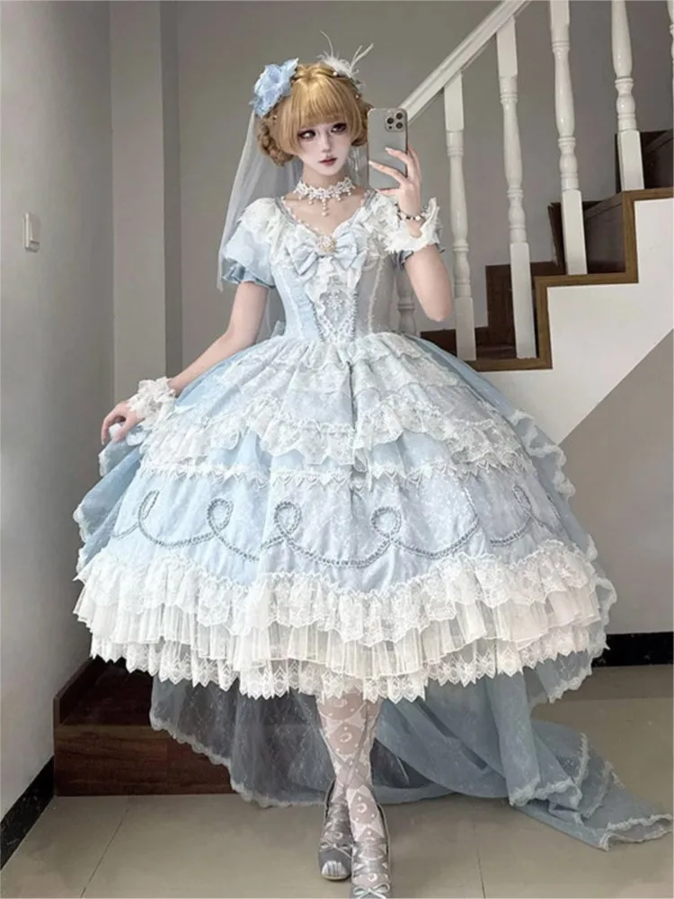 

Blue wedding puffy student day coming-of-age ceremony party banquet sweet dress