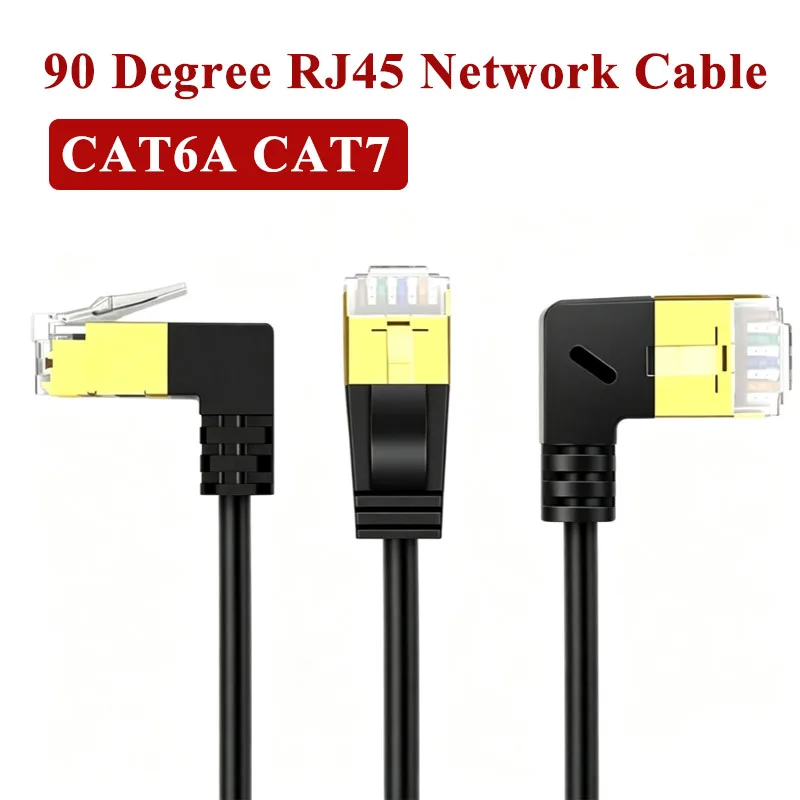 Universal Elbow CAT7 Computer Network Broadband Line with Ear CAT6A Gigabit Ethernet RJ45 Extension Cable 90 Degree Wire UP Down