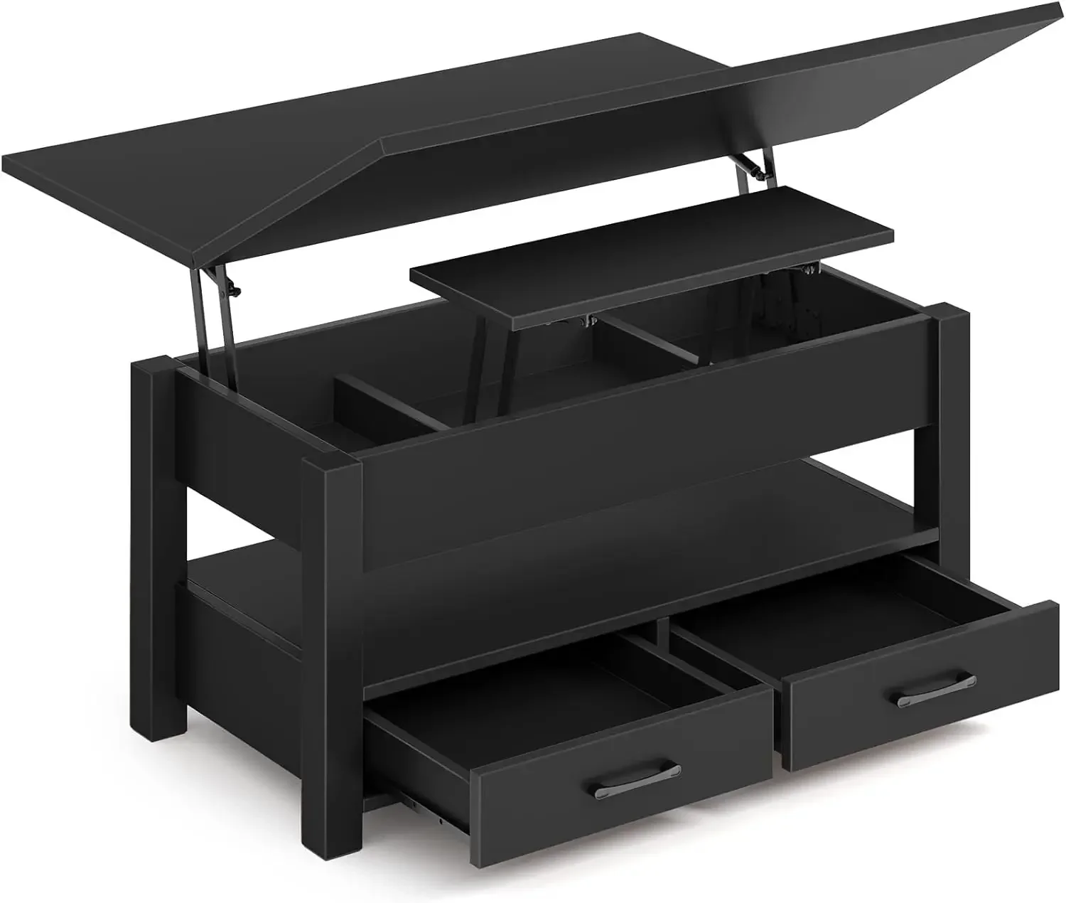 Coffee Table Lift Top, Drawers and Hidden Compartment, Coffee Table Dining Table for Living Room, Home Office,Black