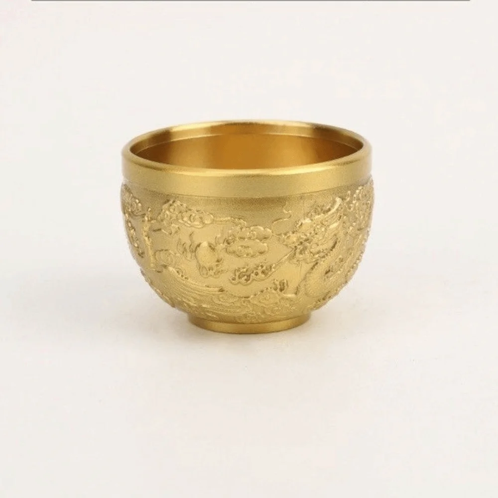 Vintage Retro Dragon Phoenix Cup Gold Traditional Hundred Blessings Cup Feng Shui Desktop Ornament Millet Cylinder Home Decor