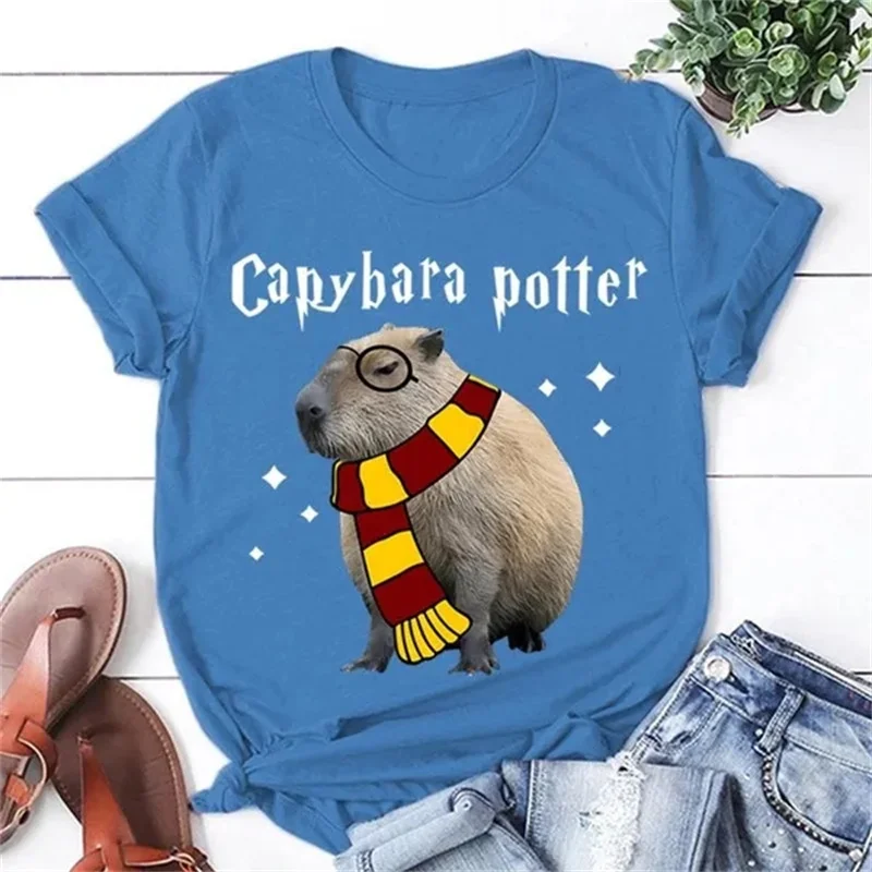 Funny Capybara Potter Graphic T Shirt for Men Womens Clothing 3D Capy Print T-Shirt Cute Kid Short Sleeve Casual Tee Shirts Tops