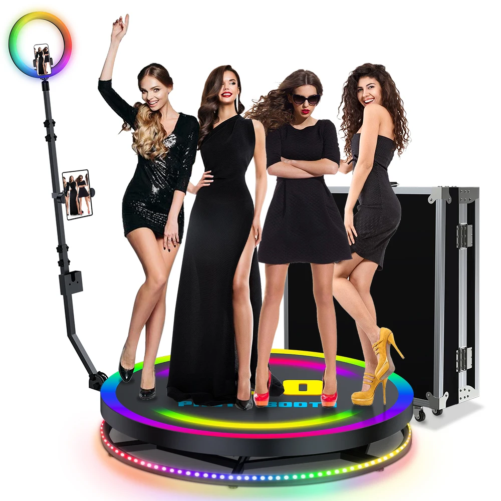 

360 Photo Booth Machine 100cm 115cm for 1-7 People with Flight Case 360 Camera Booth for Parties Events