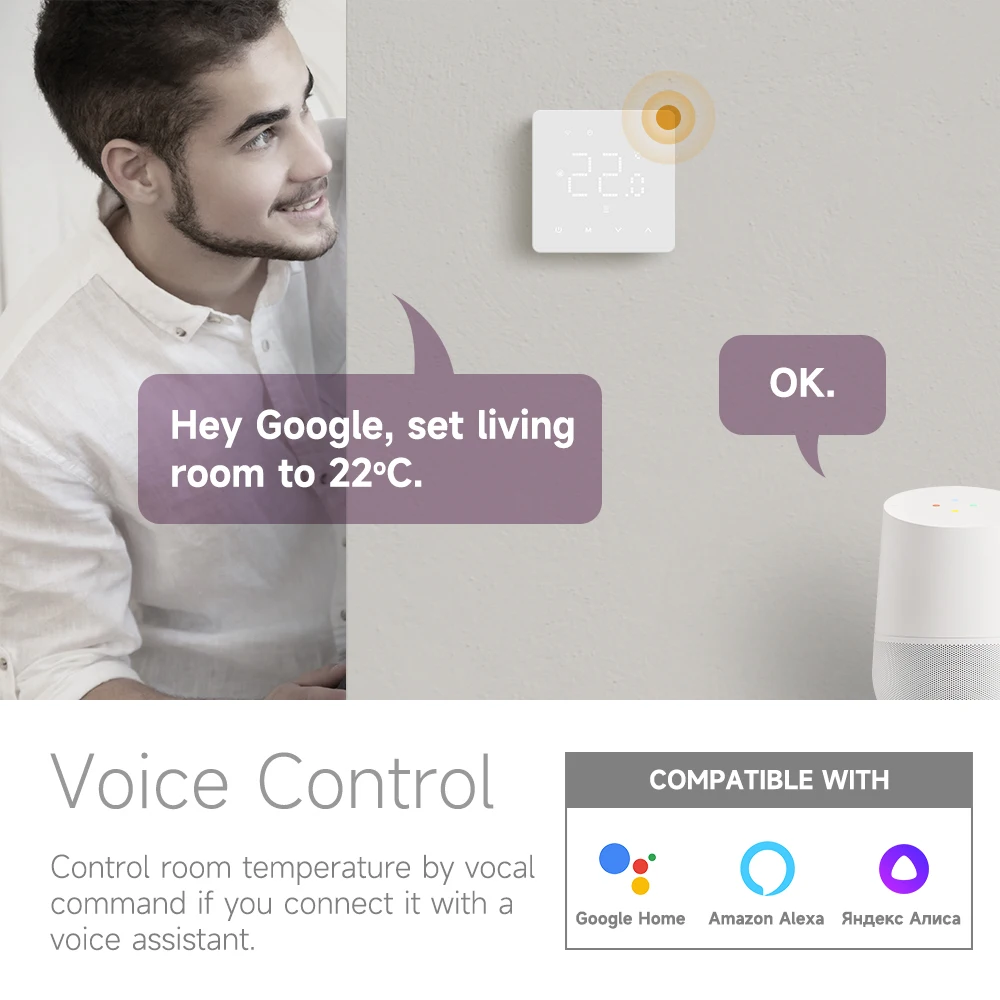 Termostato WiFi Intelligente Per Riscaldamento A Pavimento Ad Acqua, Programmabile, Compatibile Con Alexa E Google Home, 95-245VAC, Touch Screen LCD
