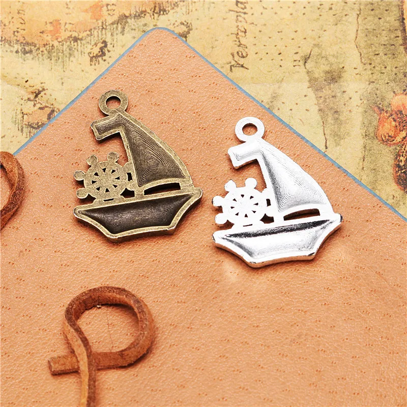10Pcs/Lot Charms Ship Boat 28x21mm Antique Silver Color Pendants Making DIY Handmade Tibetan Finding Jewelry