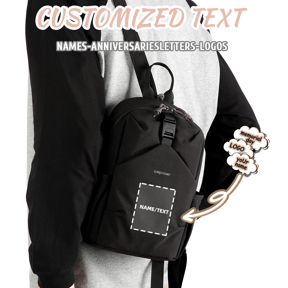 شعار مخصص حقيبة كتف مفردة/مزدوجة للرجال حقيبة ظهر صغيرة متعددة الوظائف حقيبة صدر للرجال ركوب الدراجات حقيبة كروسبودي شخصية DIY بها بنفسك #1