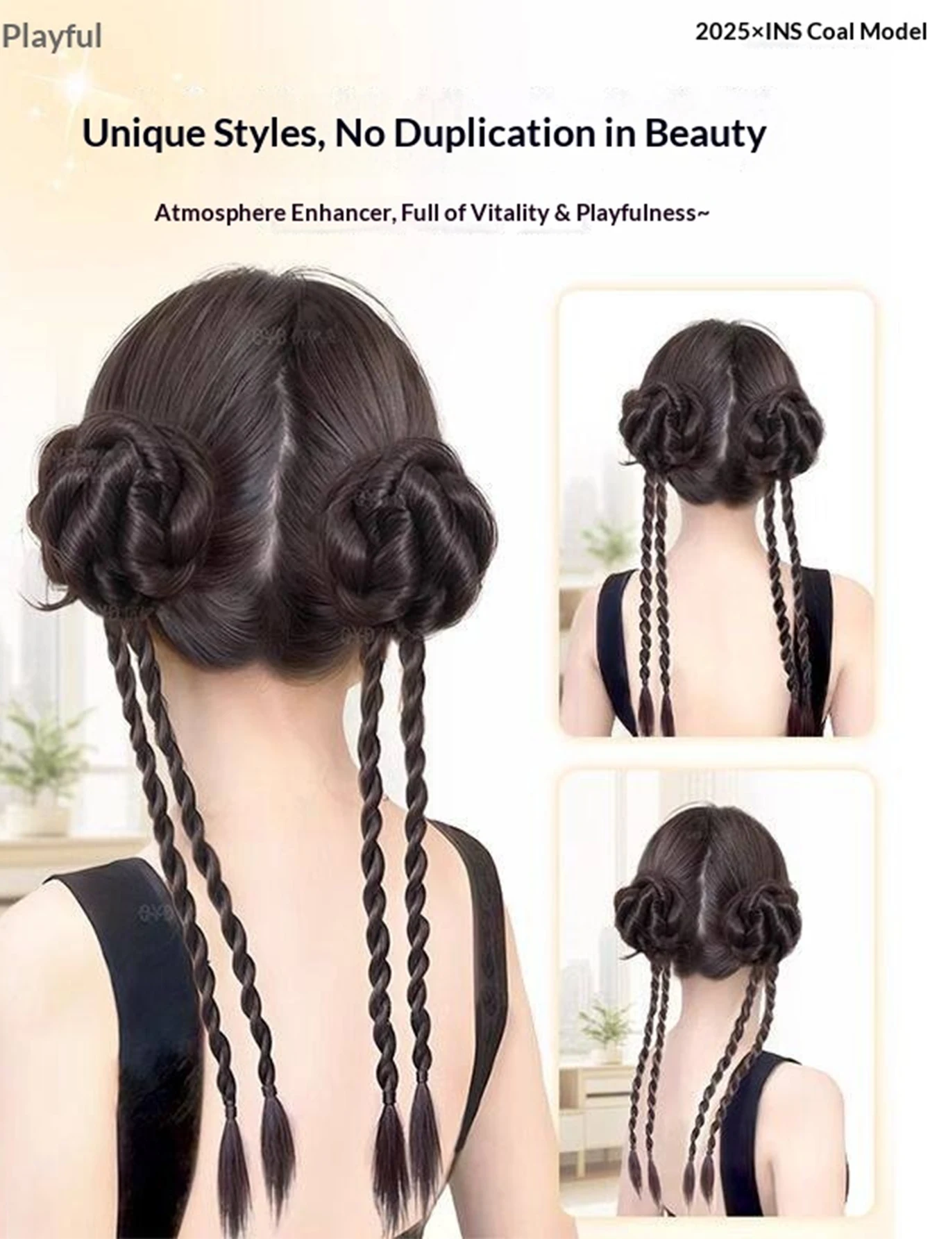 Elegant Lady Claw Clip Lazy Chignon with Braid Ponytail Synthetic Hair Heat Resistant Fluffy Hair Accessories
