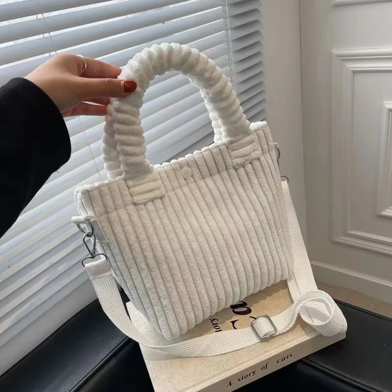 Sac fourre-tout en velours côtelé pour femme, sac à main en peluche, polyvalent, à la mode, compact, bandoulière, automne et hiver, Ins, nouveau, 2022, E27