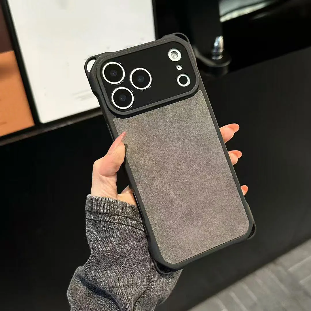 

Для iPhone 17 Pro Max/17 Pro/17 Кожаный безрамный чехол-бампер — противоударный чехол военного класса с защитой камеры