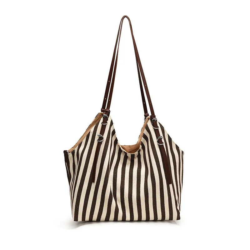 

Large Capacity Canvas Bag for Women Fashion Striped Shoulder New Top-handle Travel Bag Shopping Tote Bolsa