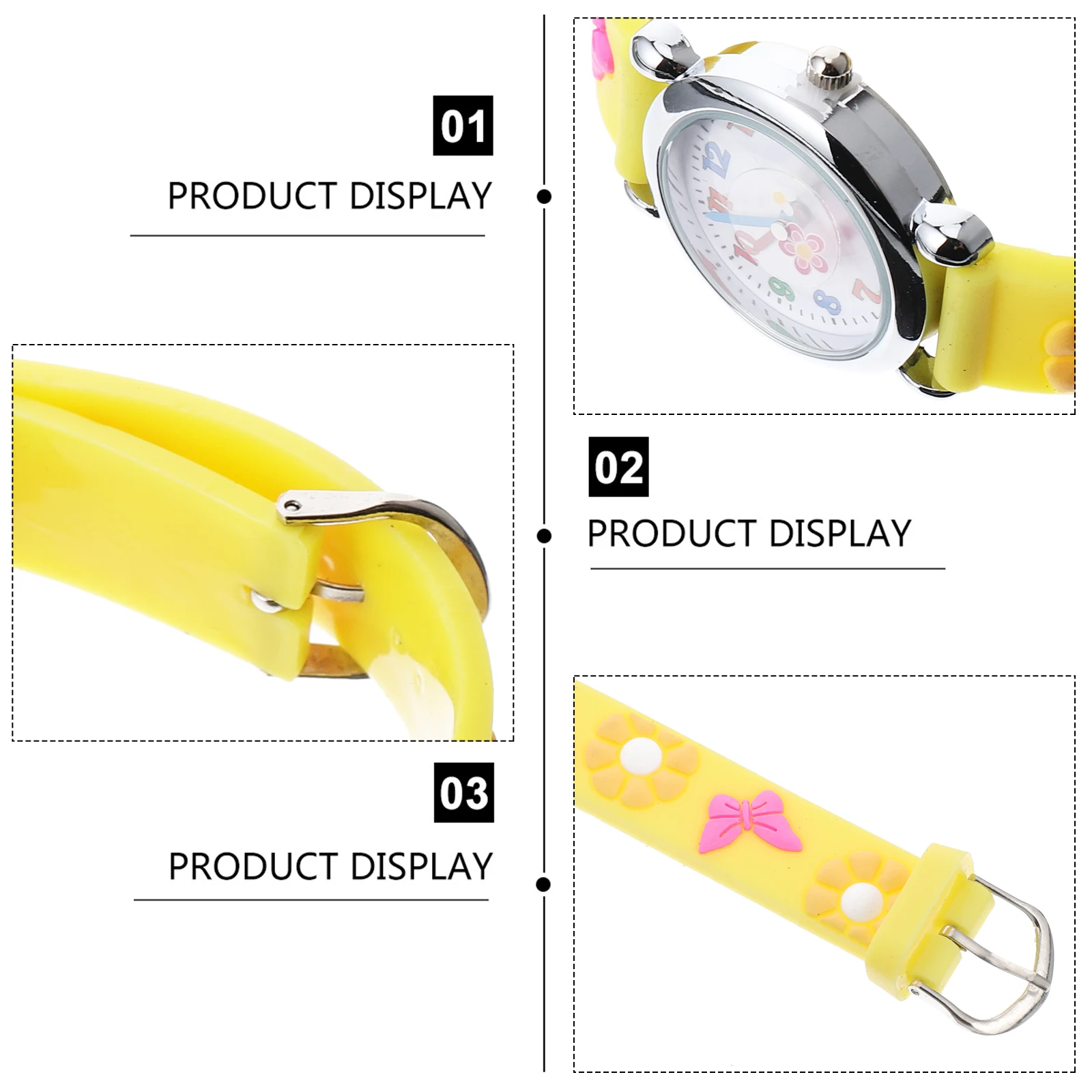 Orologio per bambini dei cartoni animati Modello di fiori Comodo orologio da polso per bambini durevole Cinturino in silicone regolabile Quadrante trasparente trasparente
