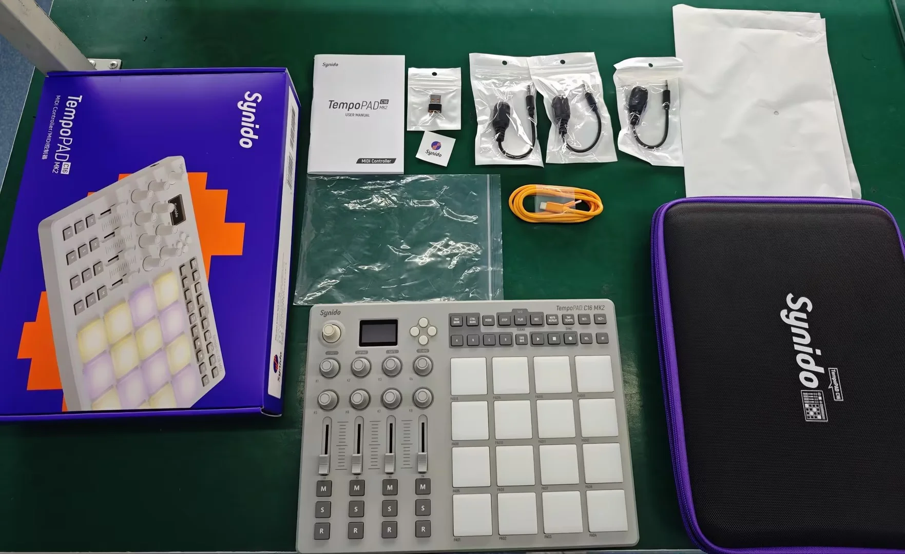 Synido TempoPAD C16 Draadloze MIDI Pad Controller, 16 RGB Beat Pads, 16 Step Sequencer, Beat Maker Machine voor Muziekproductie