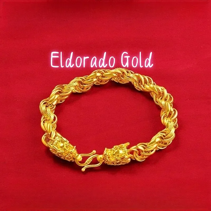 

Eldorado Gold 9999 24K real gold dragon pattern bracelet domineering double dragon head Fried Dough Twists bracelet gold bracel