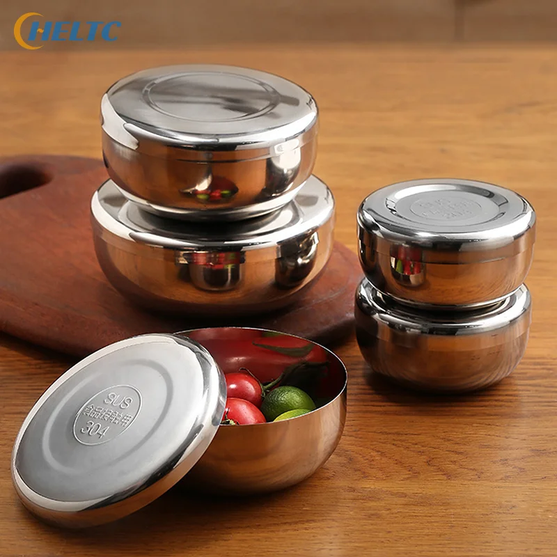Stainless Bowl With Lid Korean Big Cooked Rice Bowl With Cover Single Layer Steamed Rice Bowl Child Anti-Scalding/fall Tableware
