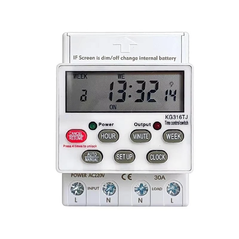 Digital Timer Switching Relay AC220V 30A Electrical 7-Day Programmable Time Controller
