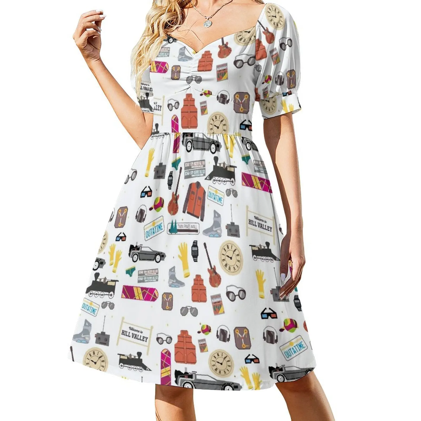 

Back to the future paper cut illustration Short-Sleeved Dress party dress women elegant luxury dress for women summer Long