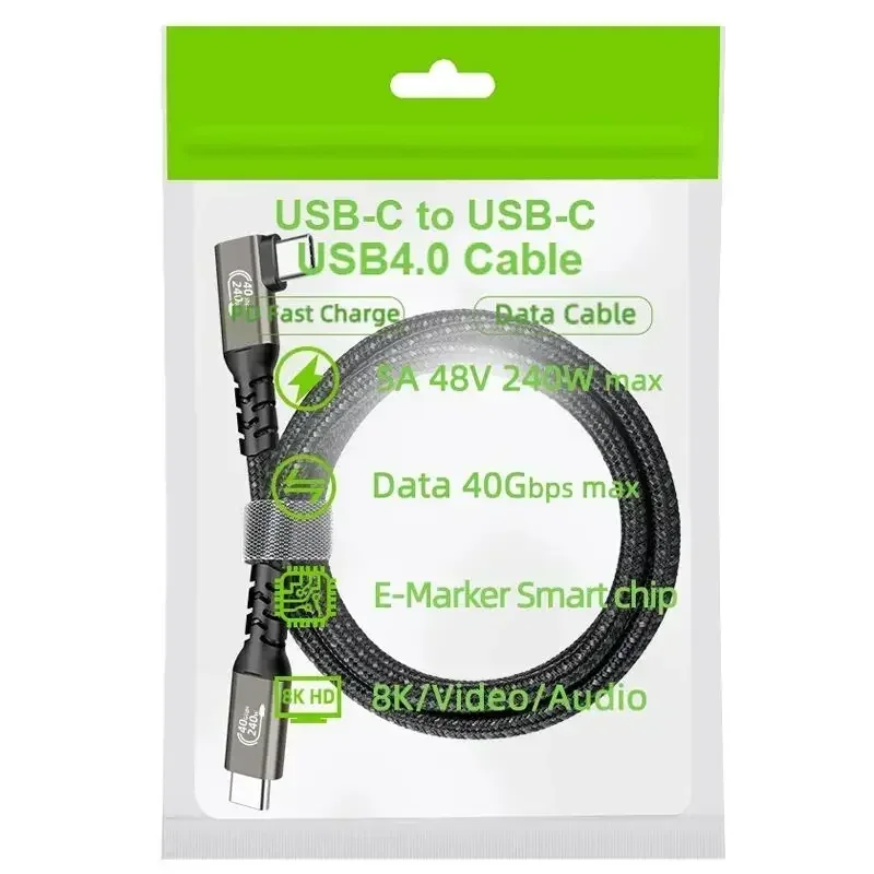 Cable Thunderbolt4 USB4 codo Cable de ángulo de 90 grados PD240W 40Gbps tipo C Cable de carga de datos Thunderbolt3 para Carplay portátil SSD