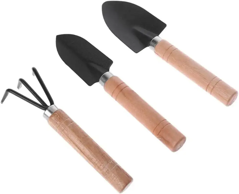 3 Pack Garden Shovel Rake Shovel Bonsai Tool Set Wooden Handle Flower Pot Garden Tool Set (Color : A, Size