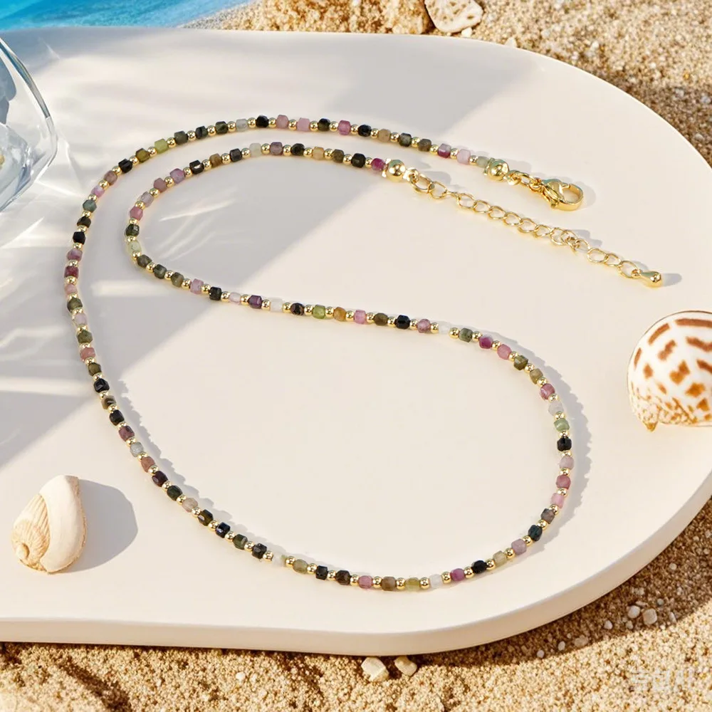 

Rice bead necklace Chroma Natural stone Bohemia Adjustable Originality Hand knitting Female Fashion Simple Beaded necklace