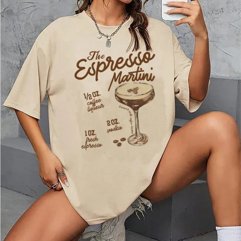 Retro Alcohol Drink Tshirts Espresso Martini Recipe Women Vintage T-Shirts Cute Loose Cocktail Lover T Shirt Unisex Clothes Gift